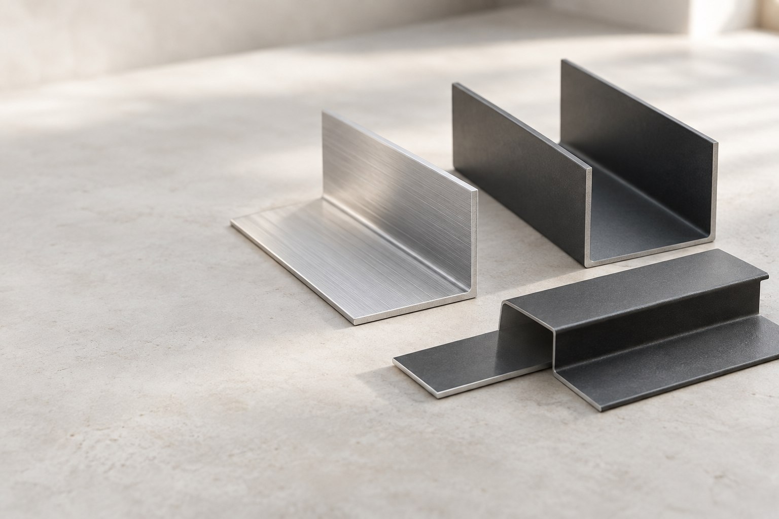 Illustrative Metallprofile in Aluminium und Anthrazit